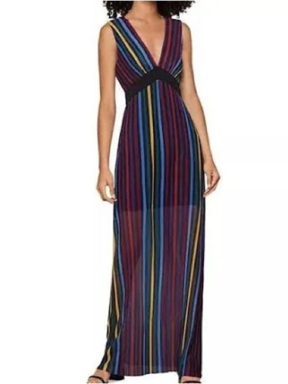 BCBGeneration Striped V-Neck Maxi Dress in Multicolor